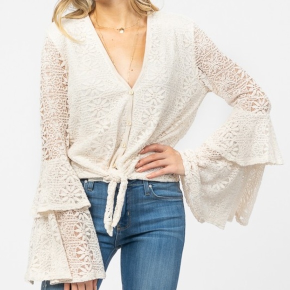 Bell Sleeve Boho Crochet Lace Top - Picture 2 of 6